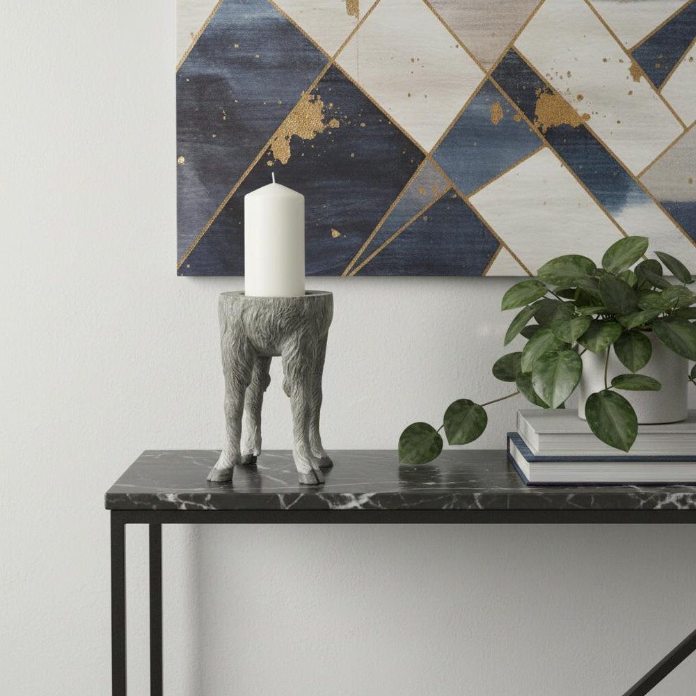 9" Gray Distressed Abstract Ceramic Tabletop Pillar Candle Holder HomeRoots