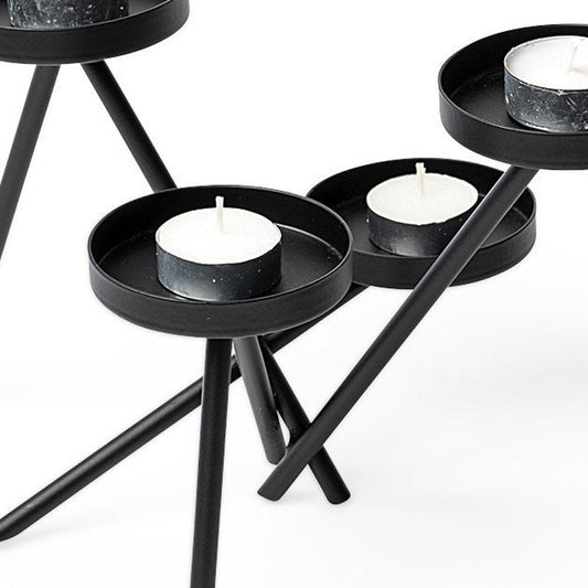 7" Black Geometric Metal Tabletop Votive Candle Holder HomeRoots