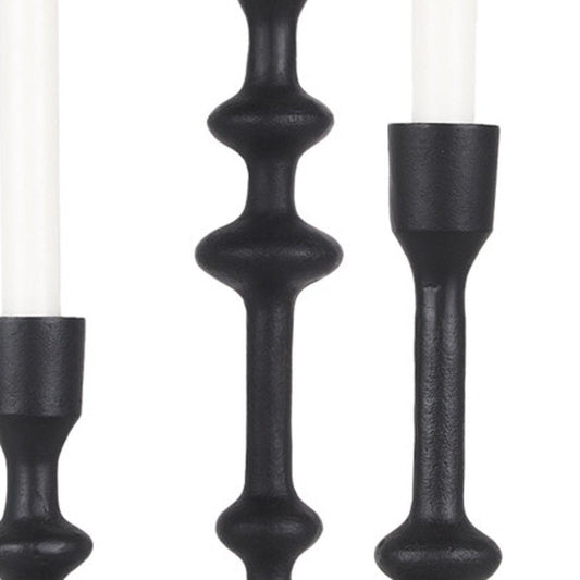 Set of Three Black Geometric Metal Tabletop Taper Candlesticks HomeRoots