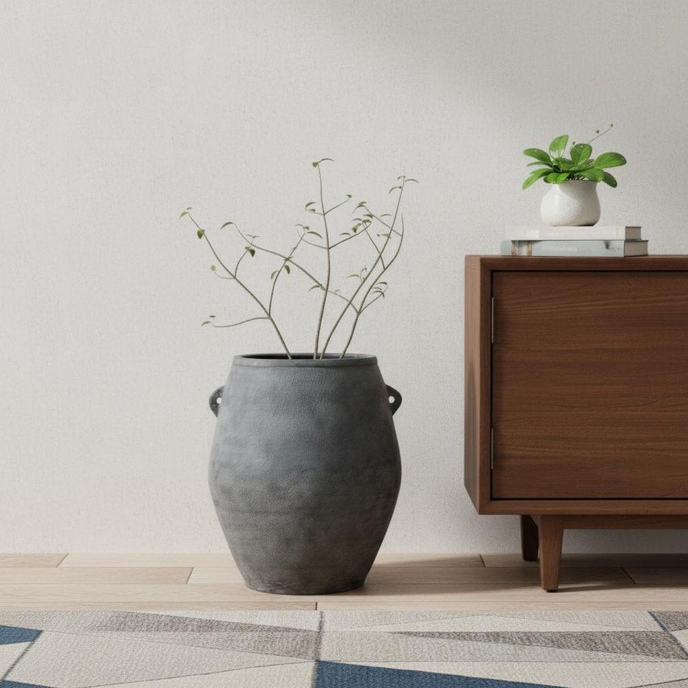 32" Gray Ceramic Amphora Floor Vase HomeRoots