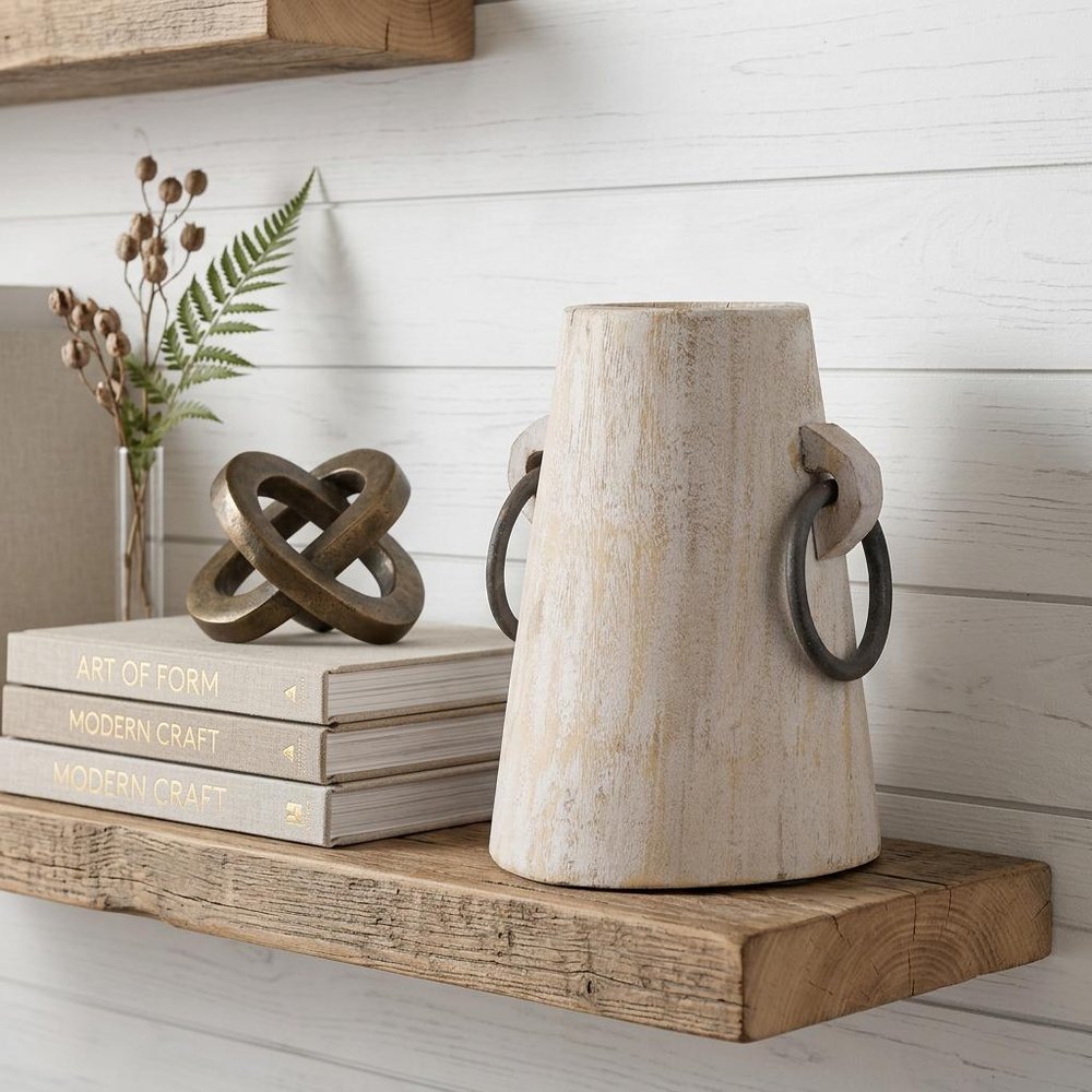 7" Light Brown Solid Wood Cylinder Jug Vase HomeRoots
