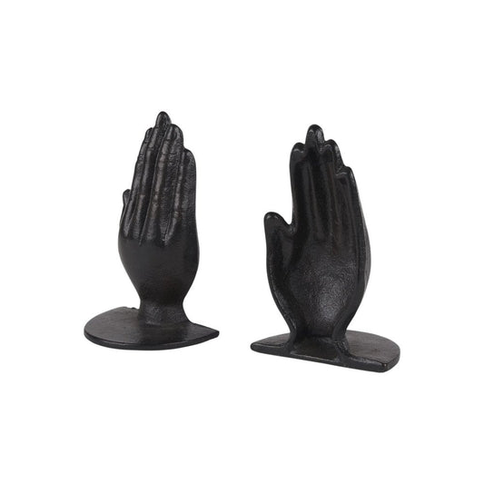 Set of Two Antiqued Bronze Cast Iron Praying Hands Decorative Bookends HomeRoots