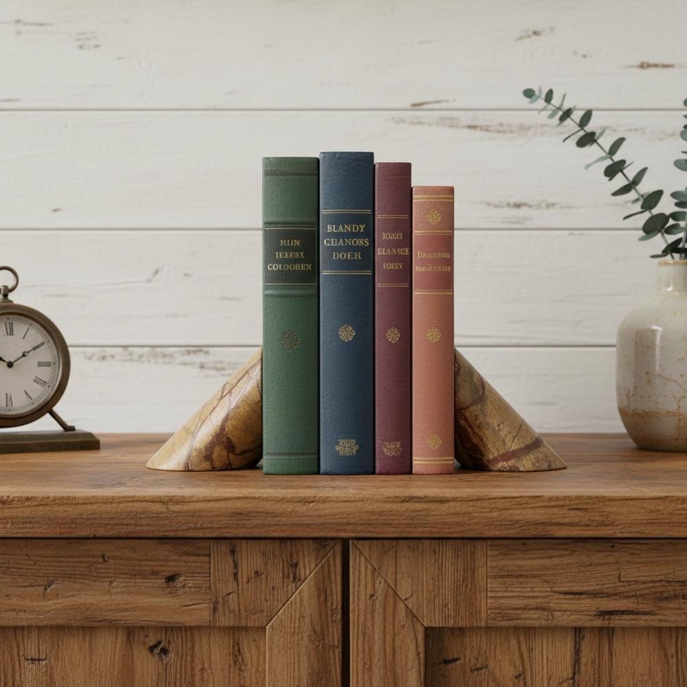 Set of Two Brown Marble Geometric Decorative Bookends HomeRoots