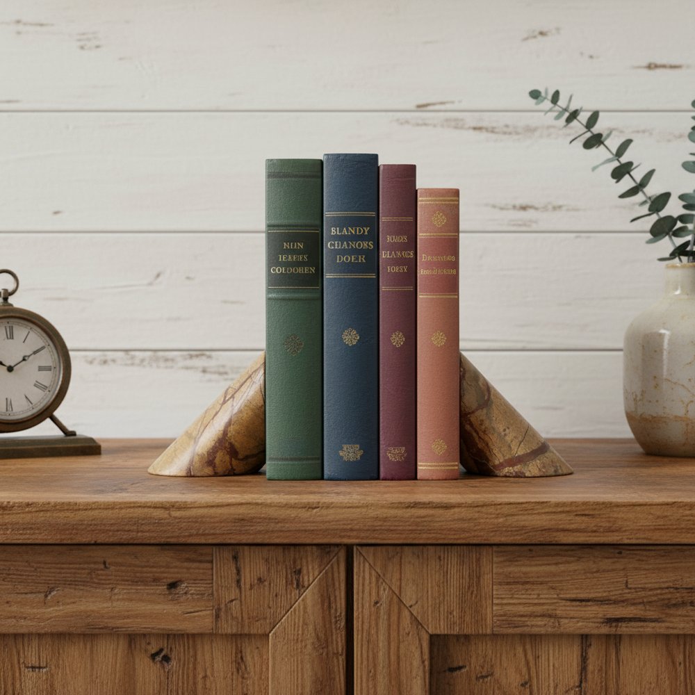 Set of Two Brown Marble Geometric Decorative Bookends HomeRoots