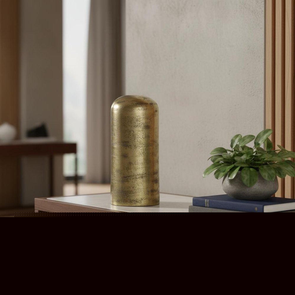 10" Antiqued Brass Cast Aluminum Cylindrical Tabletop Sculpture HomeRoots