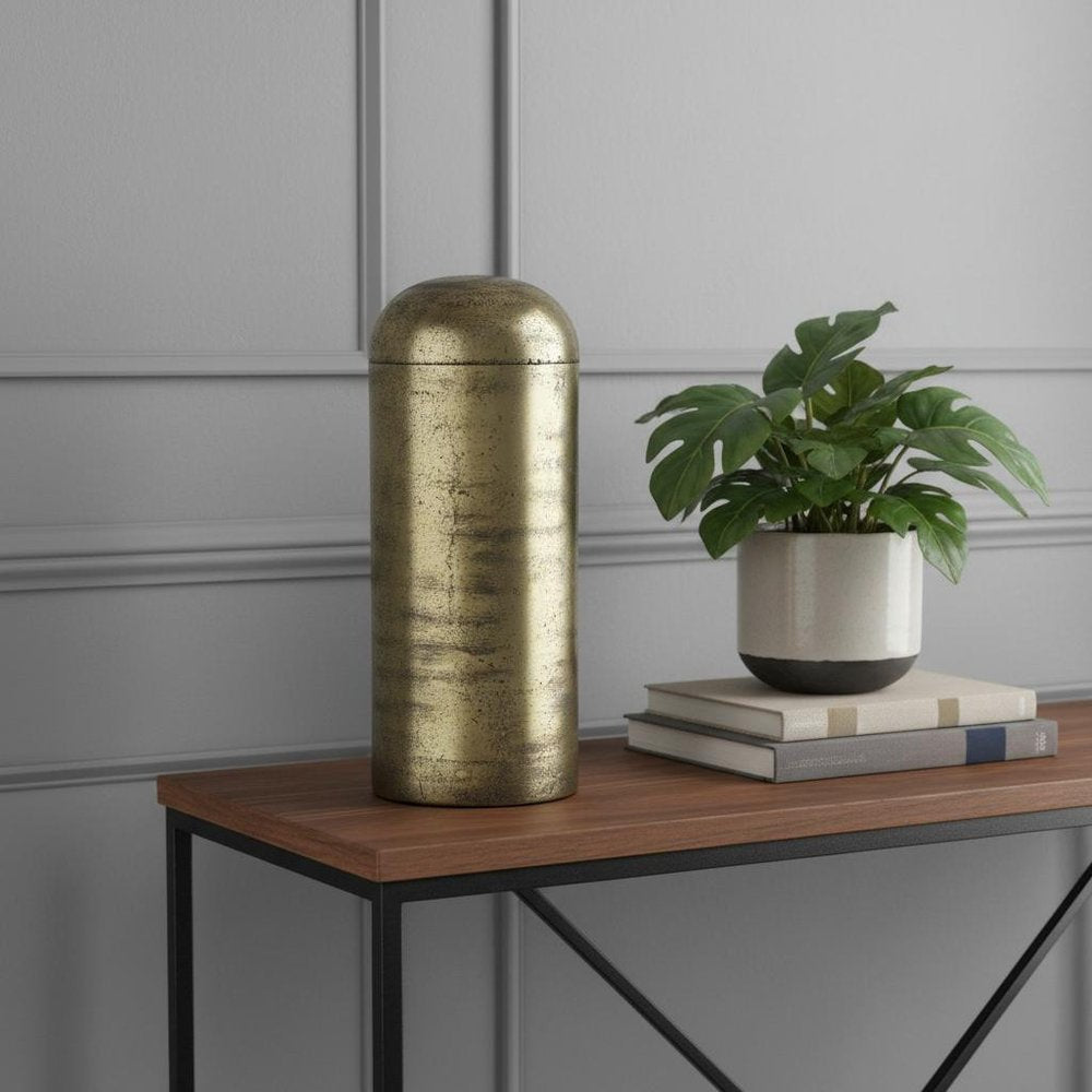 15" Antiqued Brass Cast Aluminum Cylindrical Tabletop Sculpture HomeRoots