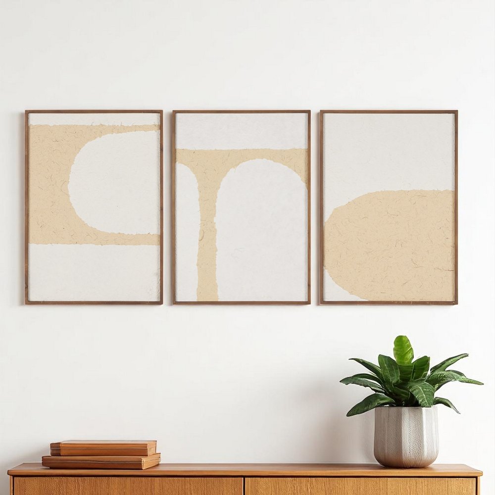 Set Of Three Encore Brown Framed Minimalistic Wall Art HomeRoots