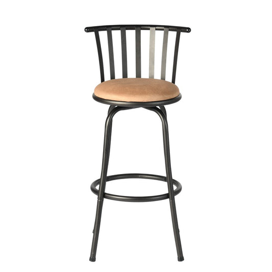Set of Three Khaki And Black Suede And Faux Leather And Iron Low Back Adjustable Height Swivel Bar Chairs HomeRoots