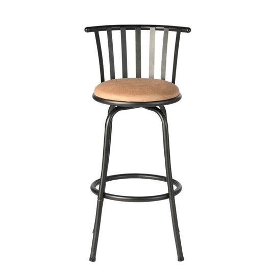 Set of Three Khaki And Black Suede And Faux Leather And Iron Low Back Adjustable Height Swivel Bar Chairs