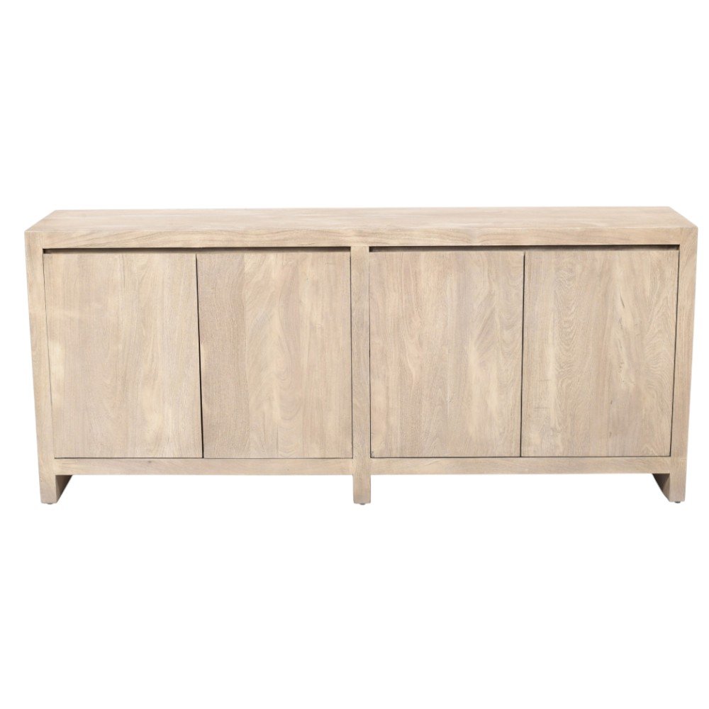 84" Ivory Distressed Reclaimed Wood Sideboard With Four Doors HomeRoots
