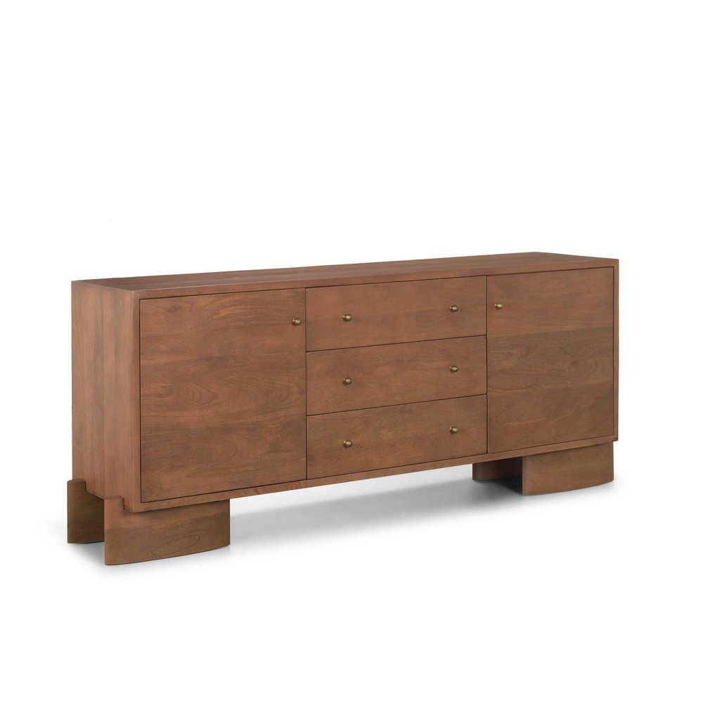 76" Brown Solid Wood Three Drawer Sideboard Soft Close with Two Doors HomeRoots