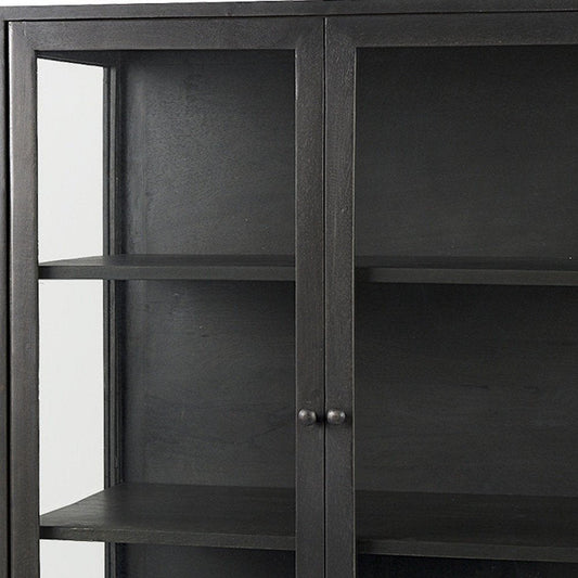 36" Black Solid Wood and Metal Display Cabinet With Two Doors