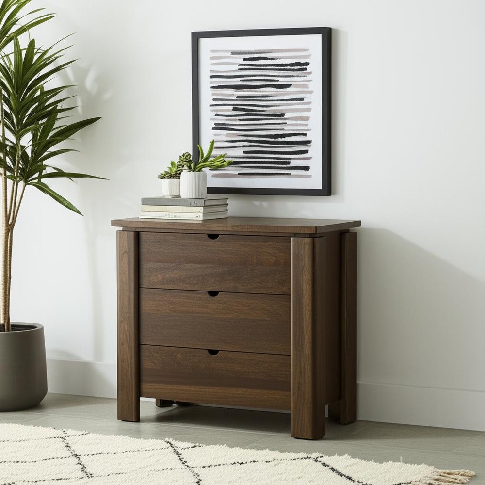 36" Dark Brown Solid Wood Accent Cabinet With Three Drawers HomeRoots