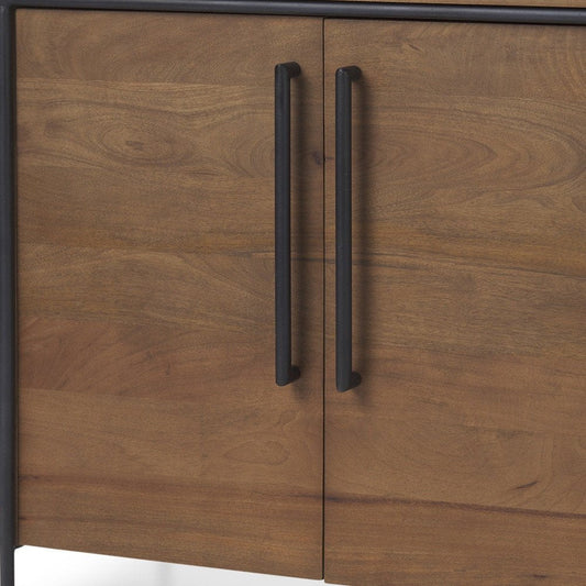 40" Brown and Black Solid Wood and Metal Accent Cabinet With Two Doors HomeRoots