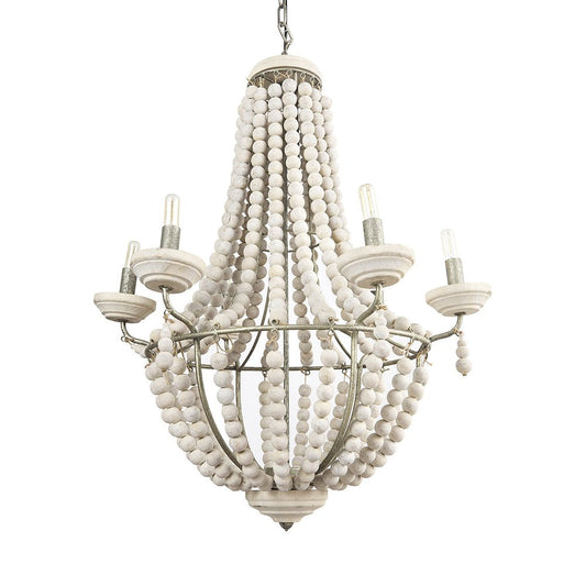 Silver And White Empire Six Light Metal and Beads Dimmable Chandelier