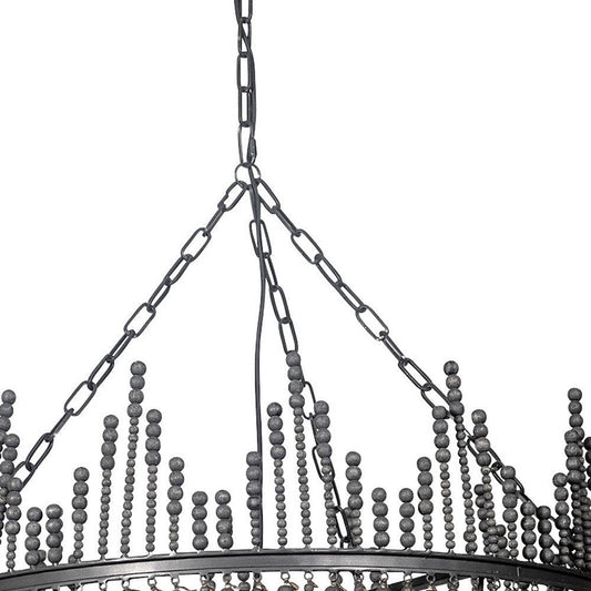 Black Unique Statement Four Light Metal and Beads Dimmable Chandelier HomeRoots