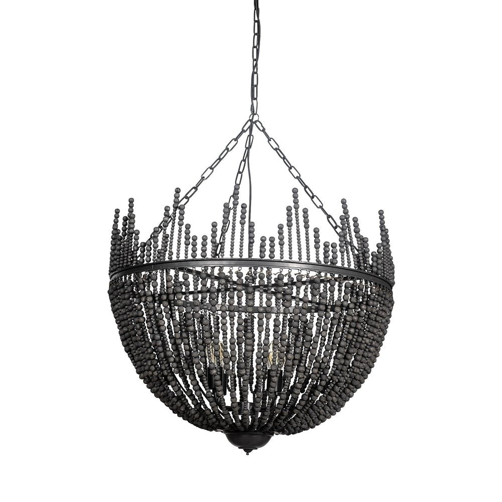 Black Unique Statement Four Light Metal and Beads Dimmable Chandelier HomeRoots