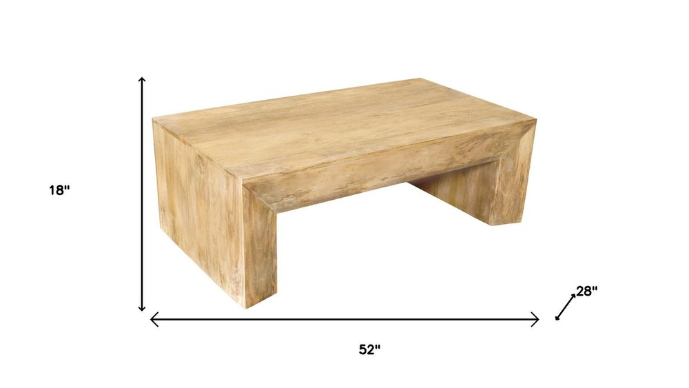 52" Natural Solid Wood Distressed Sled Coffee Table HomeRoots