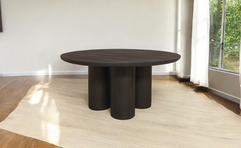 63" Dark Brown Solid Wood Round Top Dining Table HomeRoots