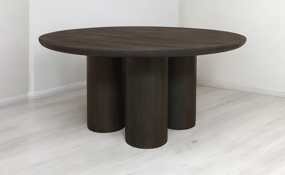 Seven Piece Dark Brown Round Solid Wood Dining Set with Six Chairs HomeRoots