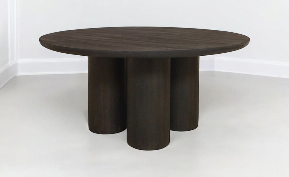 Seven Piece Dark Brown Round Solid Wood Dining Set with Six Chairs HomeRoots