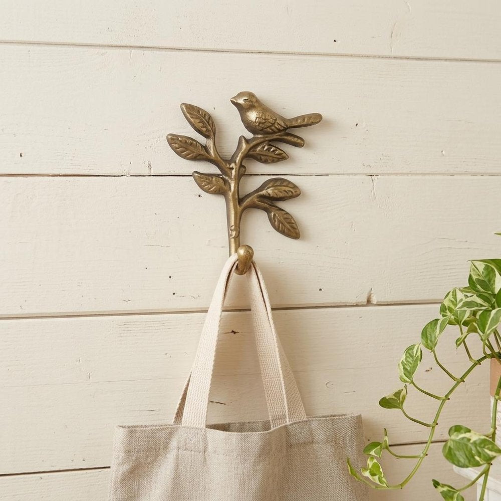 5" Antiqued Gold Cast Iron Bird Wall Hook HomeRoots