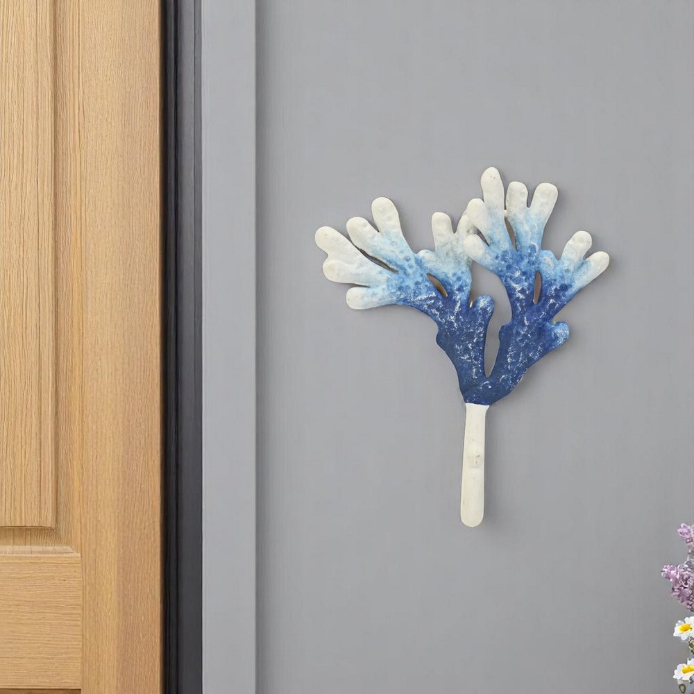 5" Blue And White Cast Iron Coral Wall Hook HomeRoots