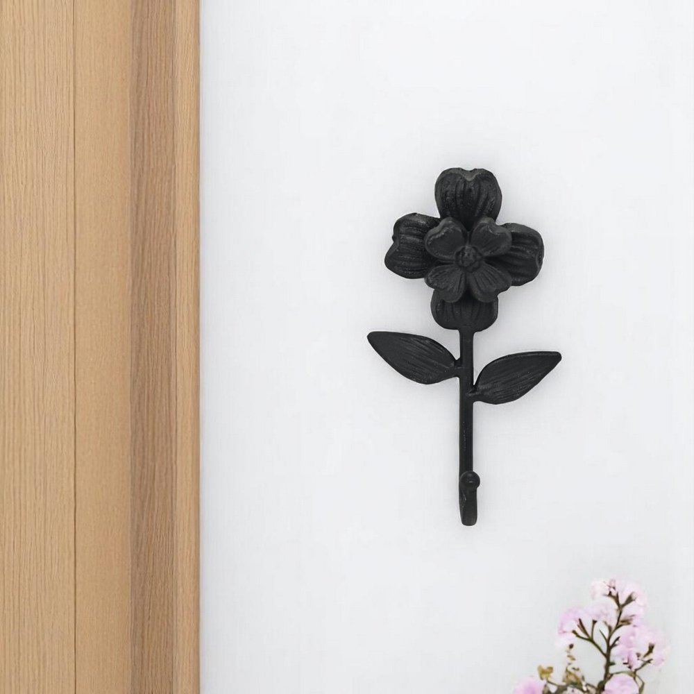 4" Black Cast Iron Flower Wall Hook HomeRoots