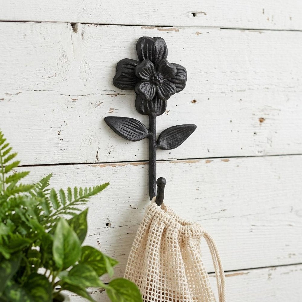 4" Black Cast Iron Flower Wall Hook HomeRoots