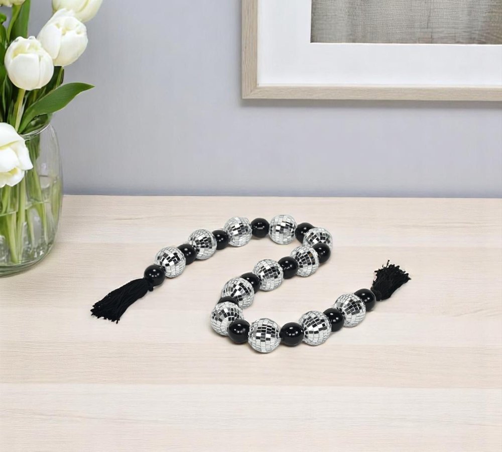 48" Black And Silver Bling Bling Beads Decorative Tassel HomeRoots