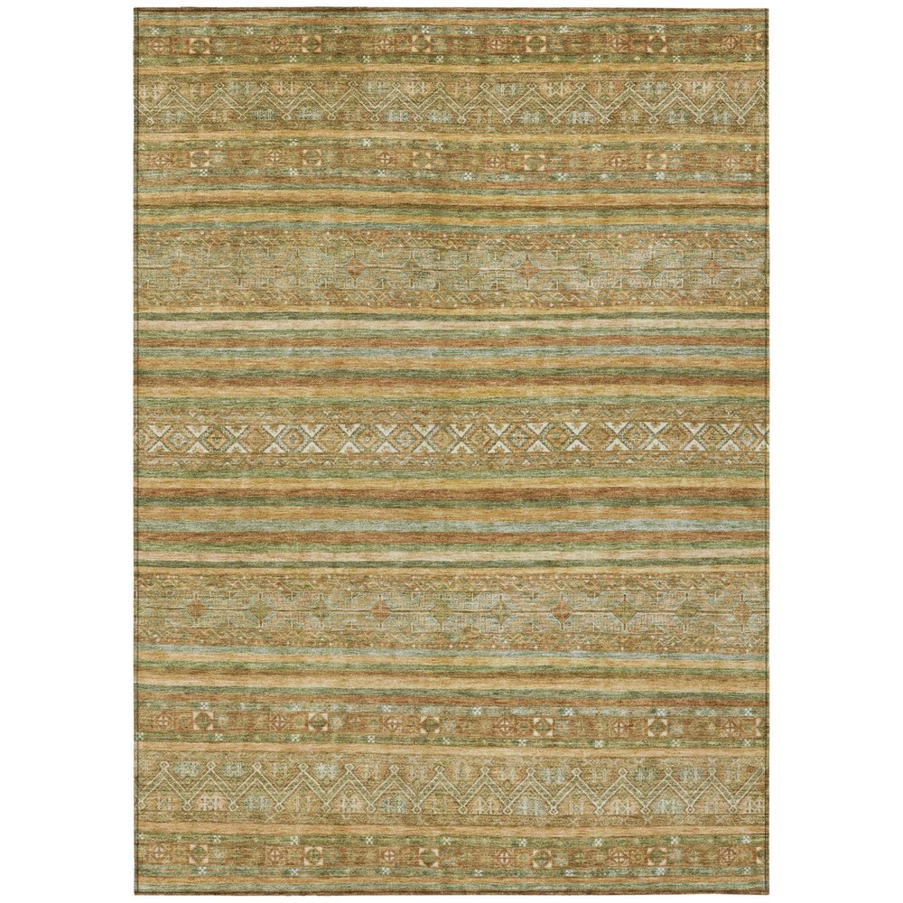 5' X 8' Artichoke Green Gold And Beige Southwestern Washable Indoor Outdoor Area Rug HomeRoots