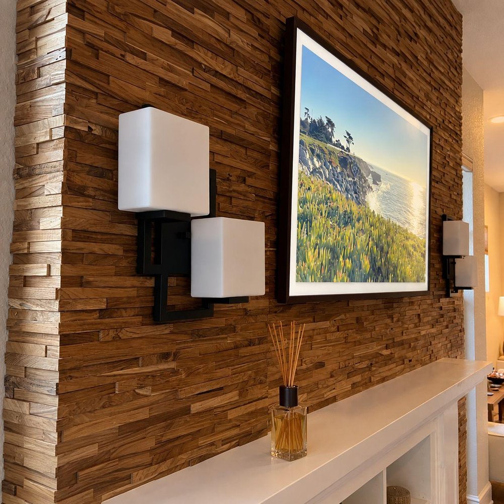 Brown 3D Embossed Geometric Teak Reclaimed Wood Decorative Wall Panels