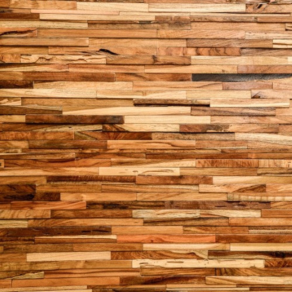 Brown 3D Embossed Geometric Teak Reclaimed Wood Decorative Wall Panels HomeRoots
