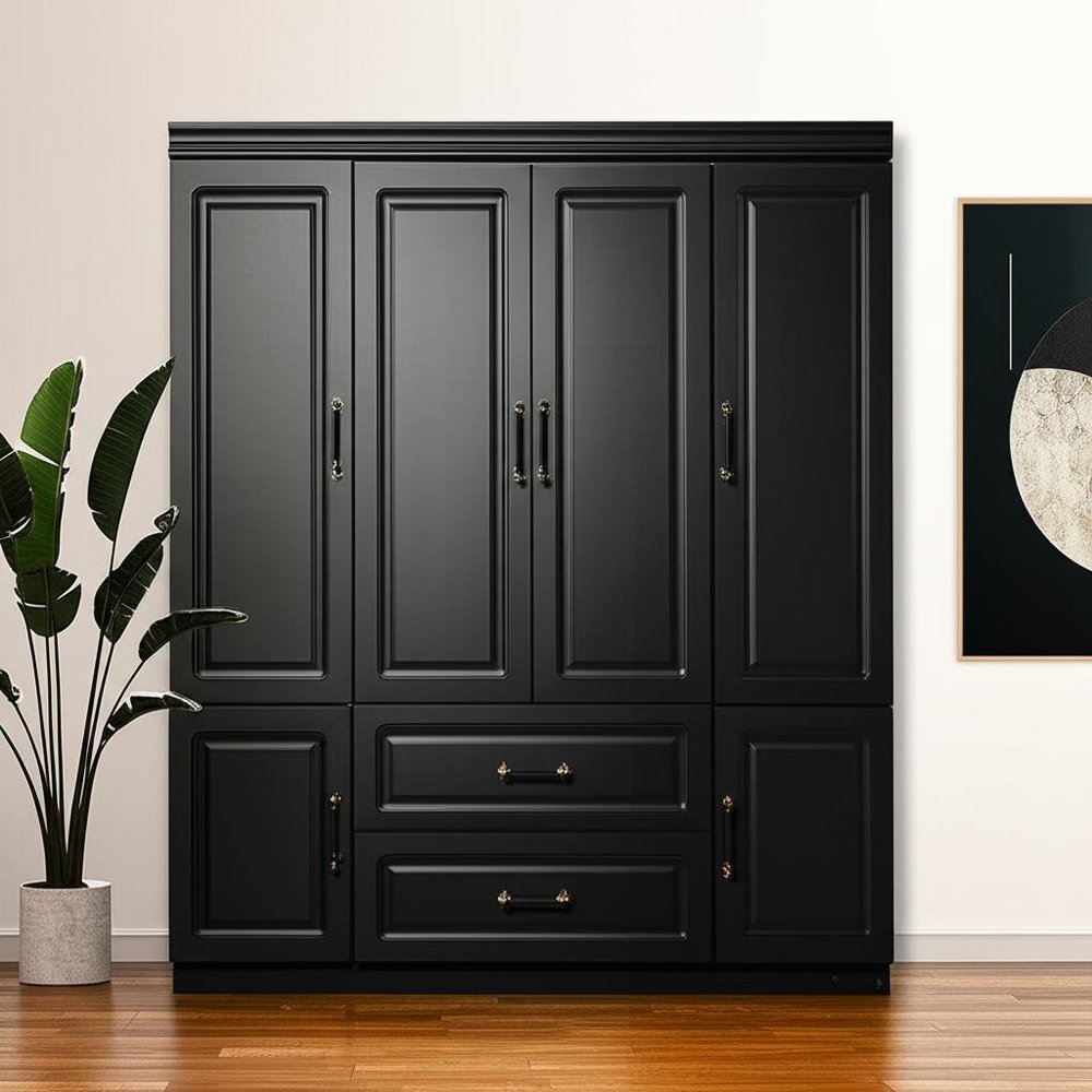 71" Black Wood Six Door Two Drawer Combo Dresser HomeRoots