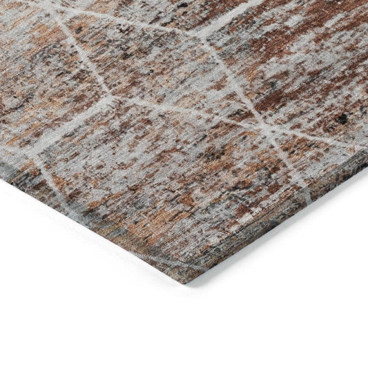 9' X 12' Rust Gray And Ivory Geometric Washable Indoor Outdoor Area Rug
