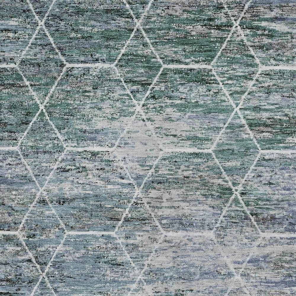 3' X 5' Teal Blue Gray And Ivory Geometric Washable Indoor Outdoor Area Rug HomeRoots