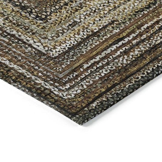 3' X 5' Brown Taupe And Ivory Geometric Washable Indoor Outdoor Area Rug