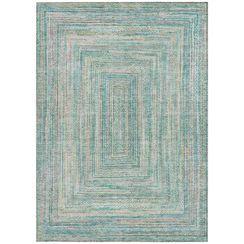 9' X 12' Teal Blue Beige And Ivory Geometric Washable Indoor Outdoor Area Rug HomeRoots