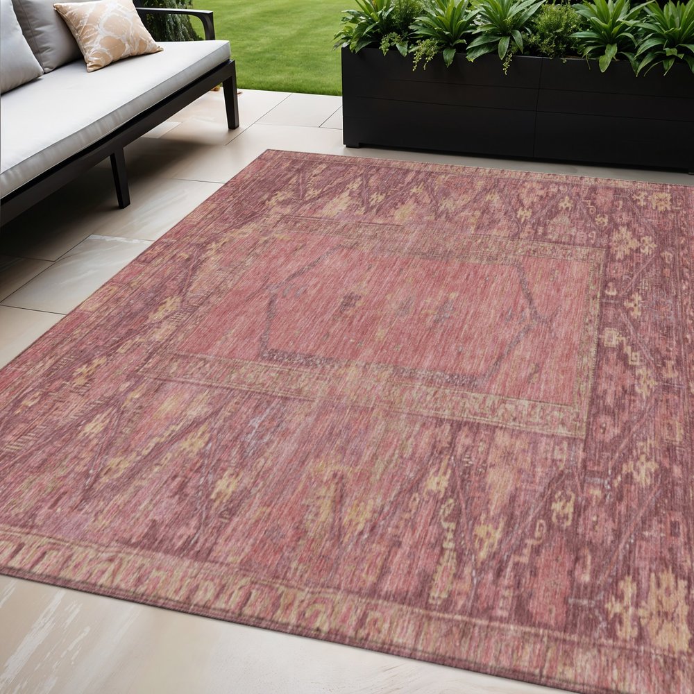 5' X 8' Blush And Pink Oriental Washable Indoor Outdoor Area Rug HomeRoots