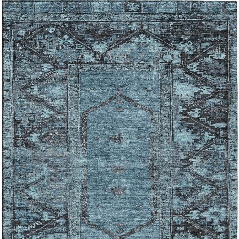 5' X 8' Blue And Gray Oriental Washable Indoor Outdoor Area Rug HomeRoots