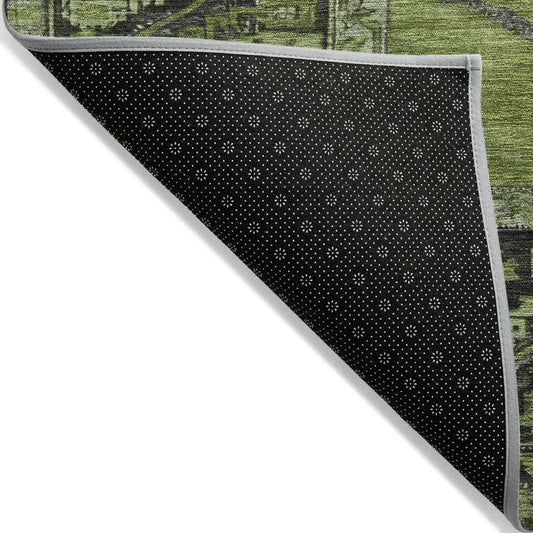 8' X 10' Olive Green And Gray Oriental Washable Indoor Outdoor Area Rug