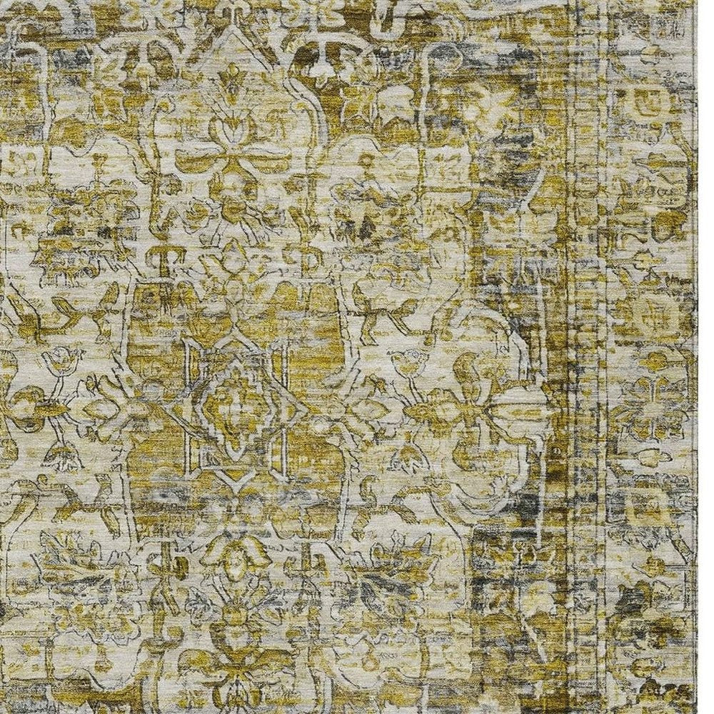 8' X 10' Pewter Gray And Gold Floral Medallion Washable Indoor Outdoor Area Rug HomeRoots