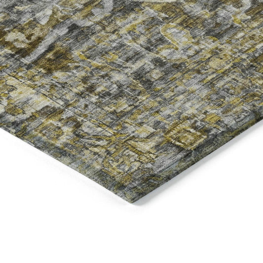 8' X 10' Pewter Gray And Gold Floral Medallion Washable Indoor Outdoor Area Rug