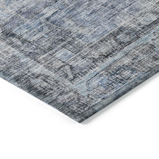 5' X 8' Blue Gray And Ivory Oriental Washable Indoor Outdoor Area Rug