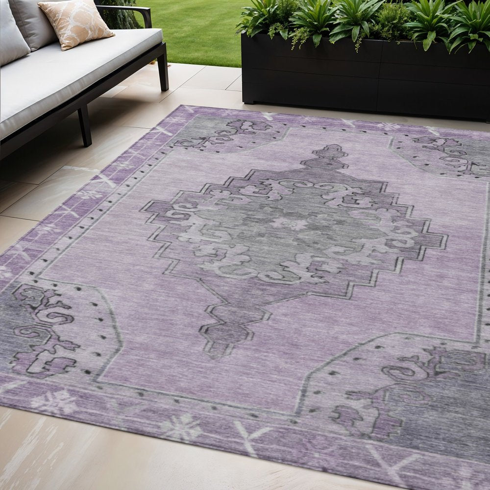 5' X 8' Plum And Gray Geometric Washable Indoor Outdoor Area Rug HomeRoots