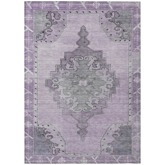 8' X 10' Plum And Gray Geometric Washable Indoor Outdoor Area Rug