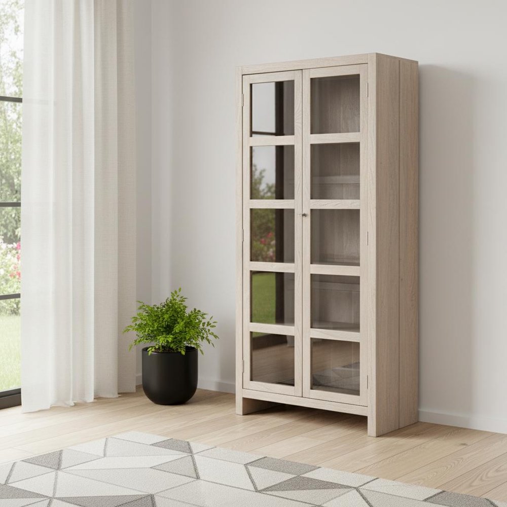 91" Ivory Distressed Solid Wood Frame Accent Cabinet With Two Doors HomeRoots