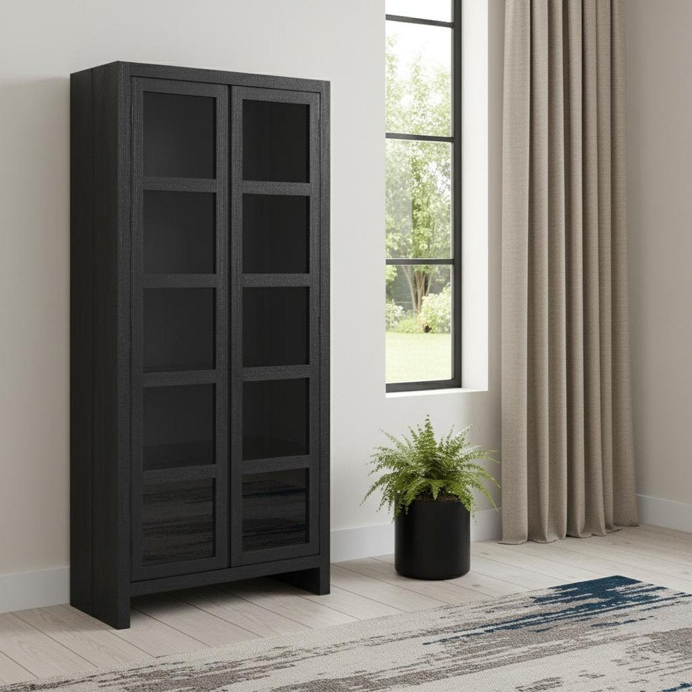 91" Graphite Distressed Solid Wood Frame Accent Cabinet With Two Doors HomeRoots