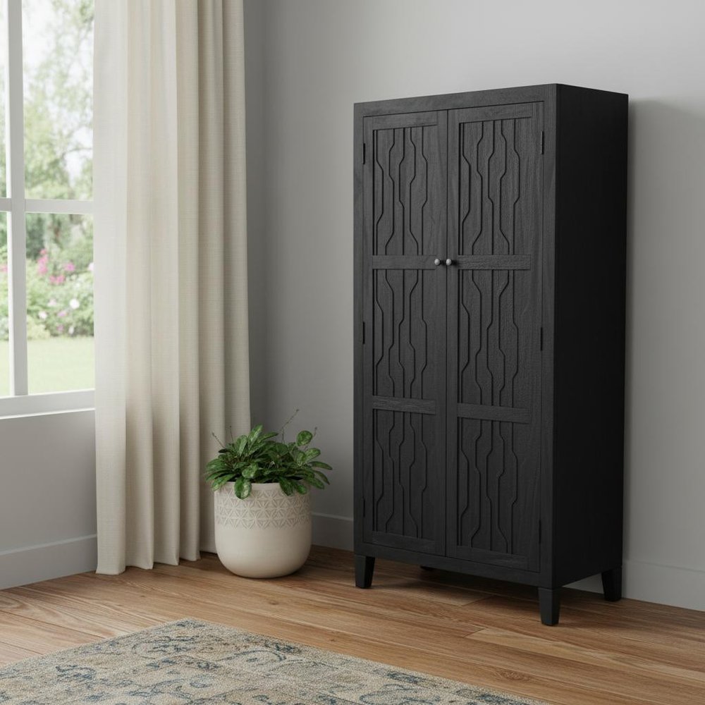 36" Graphite Solid Wood Accent Cabinet With Two Doors HomeRoots