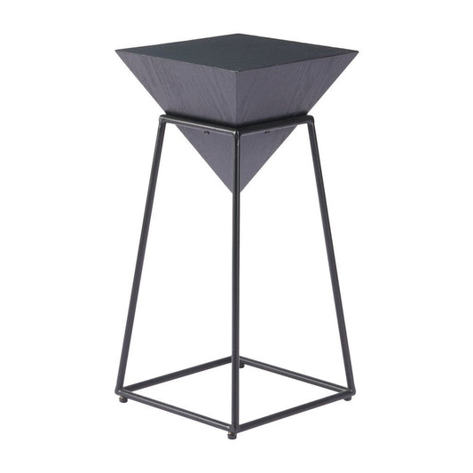 25" Black Wood and Steel Free Form Pedestal End Table
